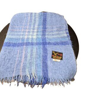 VTG Hand A Craft Mohair Throw Blanket Blue Plaid Scotland 70% Mohair Cottagecore